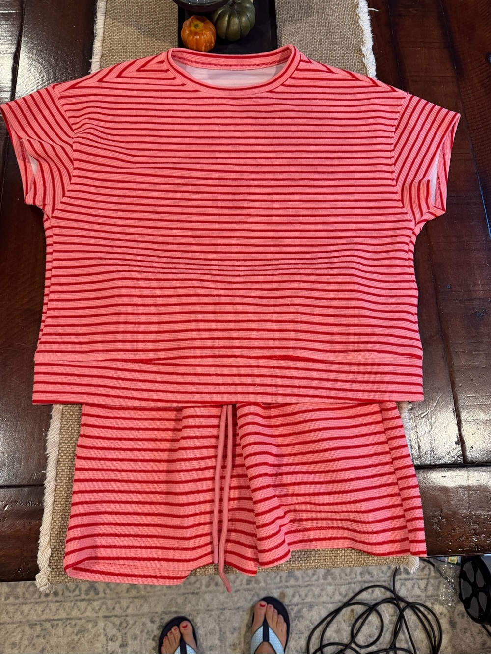 Women’s Pink Striped Shorts Set - Cozy Lounge Top & Drawstring Shorts